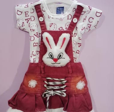 Dungaree For Girls Party ,Bunny embossed Denim pure Cotton,