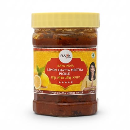 Baya India Lemon Sweet & Sour Pickle  Homemade Nimbu ka Achar | Traditional Indian Sweet & Tangy Pickle | No Preservatives | Made with Mustard Oil & Natural Spices
