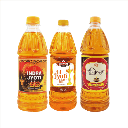 Swarajya India Pooja Oil Combo | Jasmine, Sandalwood and Lavender Fragrance | 900 ml Each | Pack of 3 | Enriched with Sesame Oil