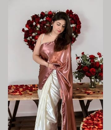 A TO Z CART Satin Colorblock Saree With Unstitched Blouse Piece ( Peach )