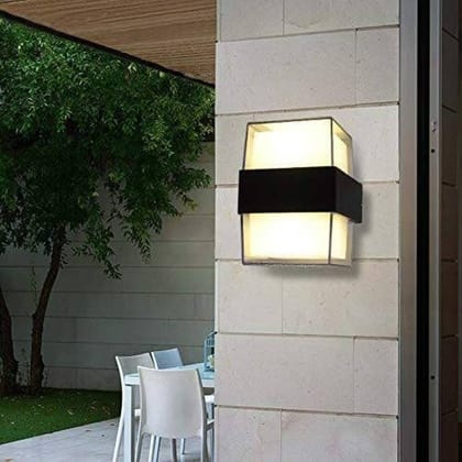 SPARKWORLD 10W LED Up Down Outdoor Waterproof Wall Light | IP65 Fancy Acrylic Square Wall Lamp for Elevation, Garden & Gate Warm White (Black Body) | Colour: Cube