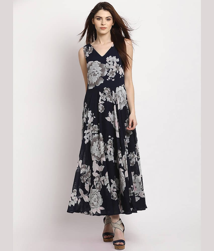 Rare Women Polyester Fit & Flare Dress ( Blue )