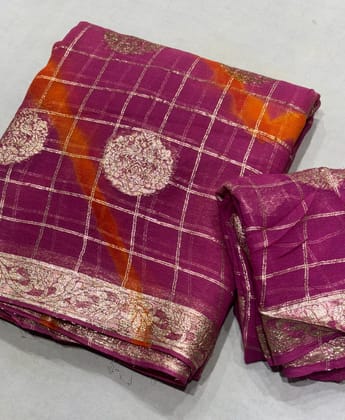 Pure  jorhat fabric with beautiful Jaipuri  bandej  malti shades lahriya  all over and hand Malti daing  zari havvy raning bp suppr saree