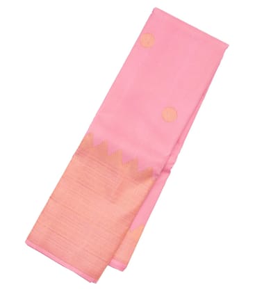Bubblegum Pink Handloom Kanchipuram Silk Saree With Coin Buttas-Bubblegum Pink