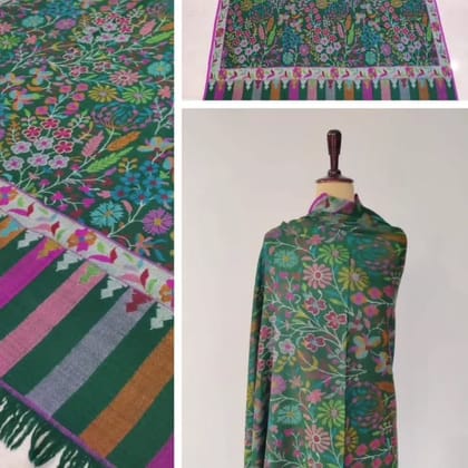 Green Kani Pashmina Shawl – Handwoven Pure Wool Wrap with Heritage Motifs | Artisan Craftsmanship by Heritage Design Inc