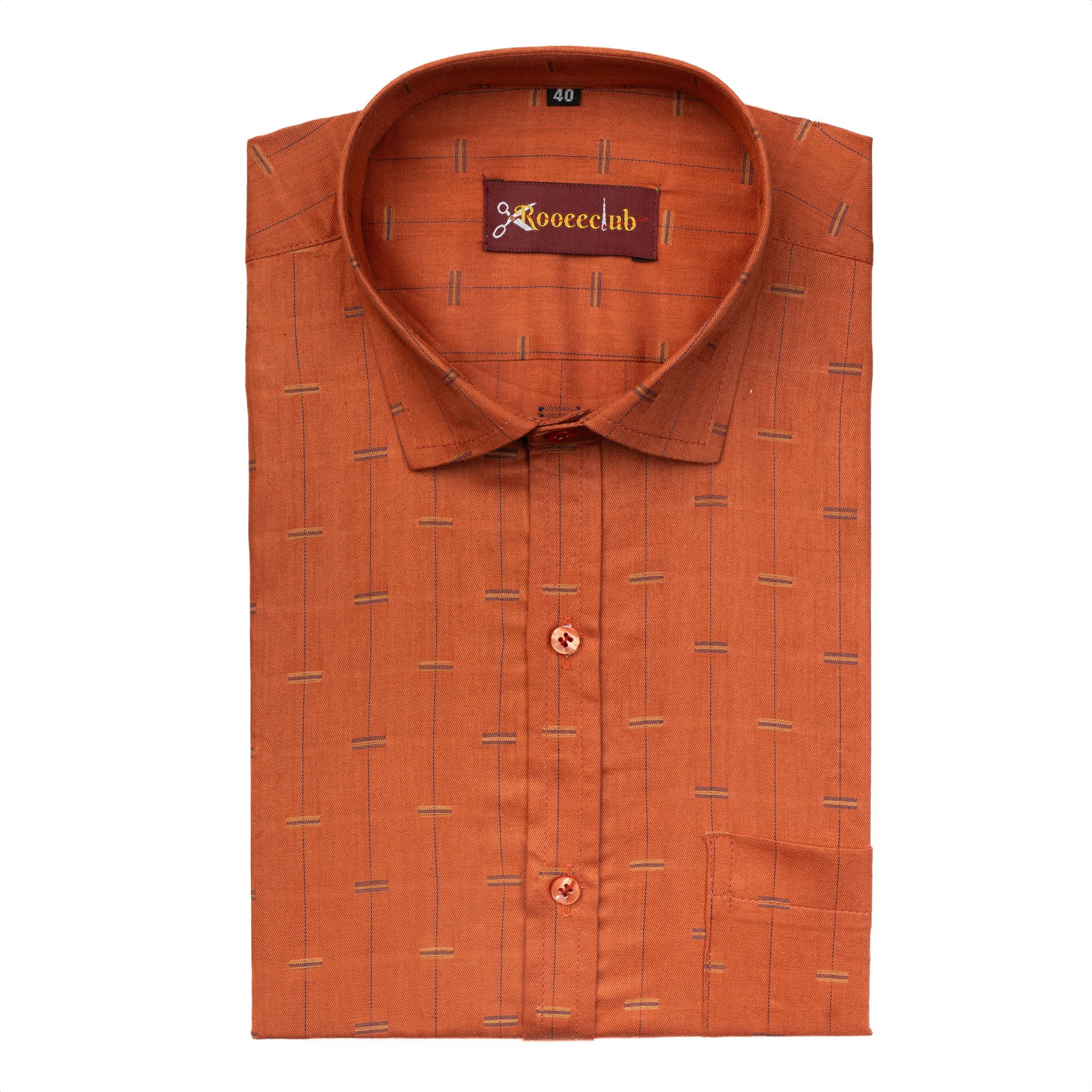 Red Color Lining Butta Cotton Shirts-M (38 Inch) (98 CM) / Full