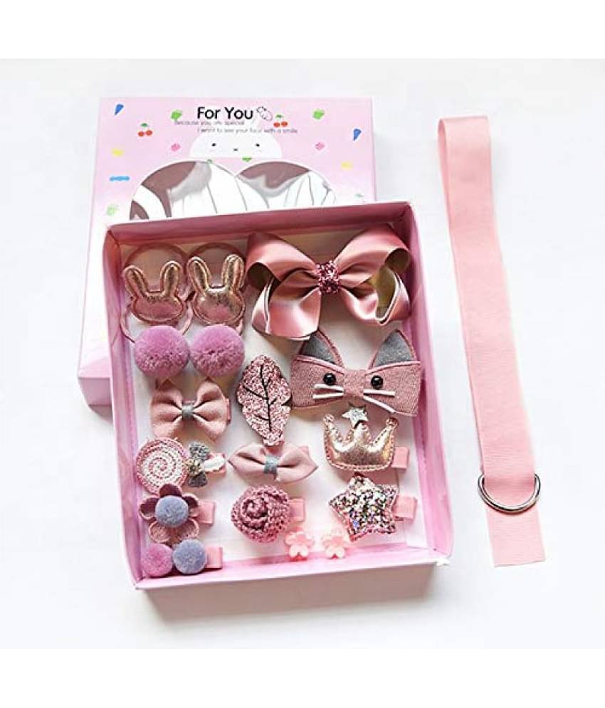 FOK Set of 18 Pieces Fancy Headwear Acessories For Baby Girls/Toddlers - Pink