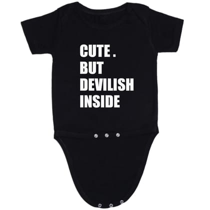 Multicolor Cute But Devilish Inside Cotton Romper For 6 To 12 Months