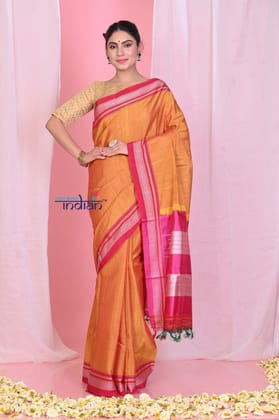 Pehal~ Traditional Handloom Bright Orange Ilkal Cotton Viscose with Pure Silk Pallu