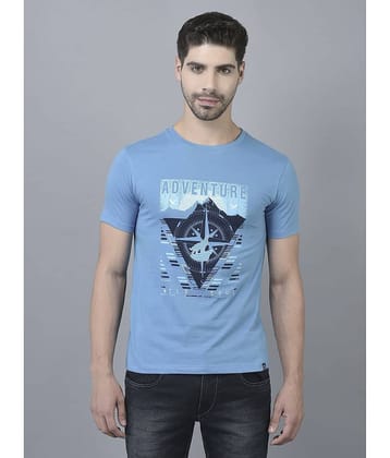 Dollar Cotton Blend Regular Fit Printed Half Sleeves Men's T-Shirt - Light Blue ( Pack of 1 )
