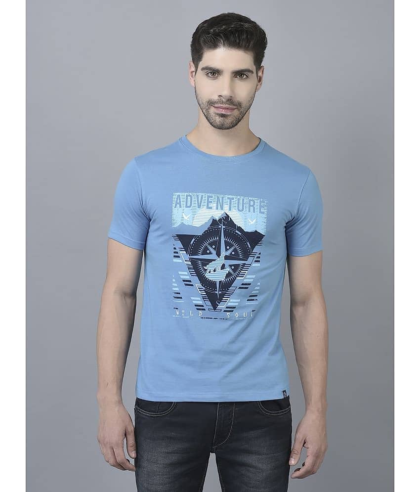 Dollar Cotton Blend Regular Fit Printed Half Sleeves Men's T-Shirt - Light Blue ( Pack of 1 )