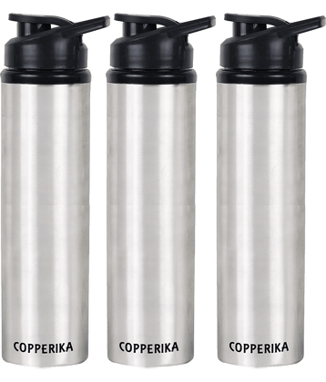 Copperika Stainless Steel Water Bottle For Kids, School&Home Silver School Water Bottle 1000ml mL ( Set of 3 )