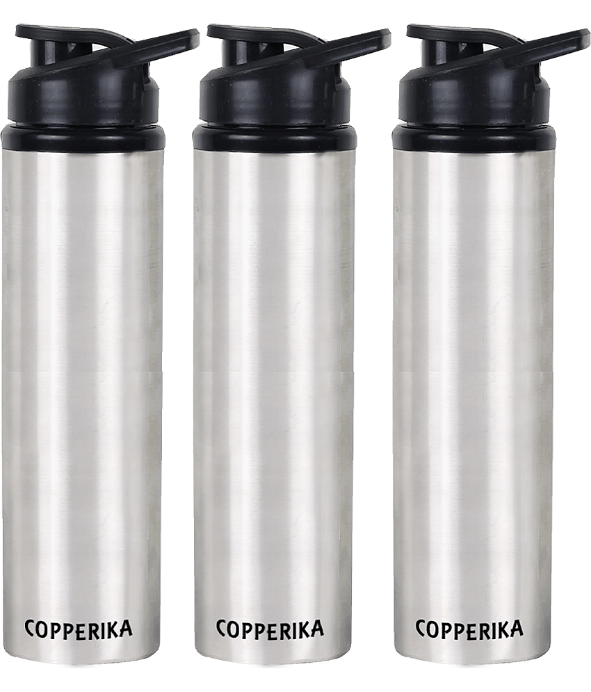 Copperika Stainless Steel Water Bottle For Kids, School&Home Silver School Water Bottle 1000ml mL ( Set of 3 )