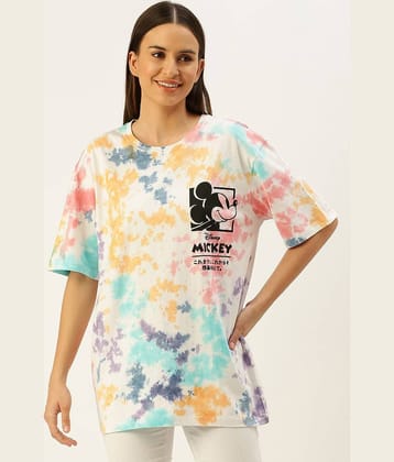 JUNEBERRY Women Cotton Printed Oversized Fit Round Neck T-Shirt ( Multi Color )