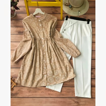 Elegant Western Wear Light Yellow Kurti Ensemble with Palazzo by Glamastitch-M