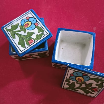Jaipur Blue Pottery Small Condiments Jar With Lid (Set of 2)