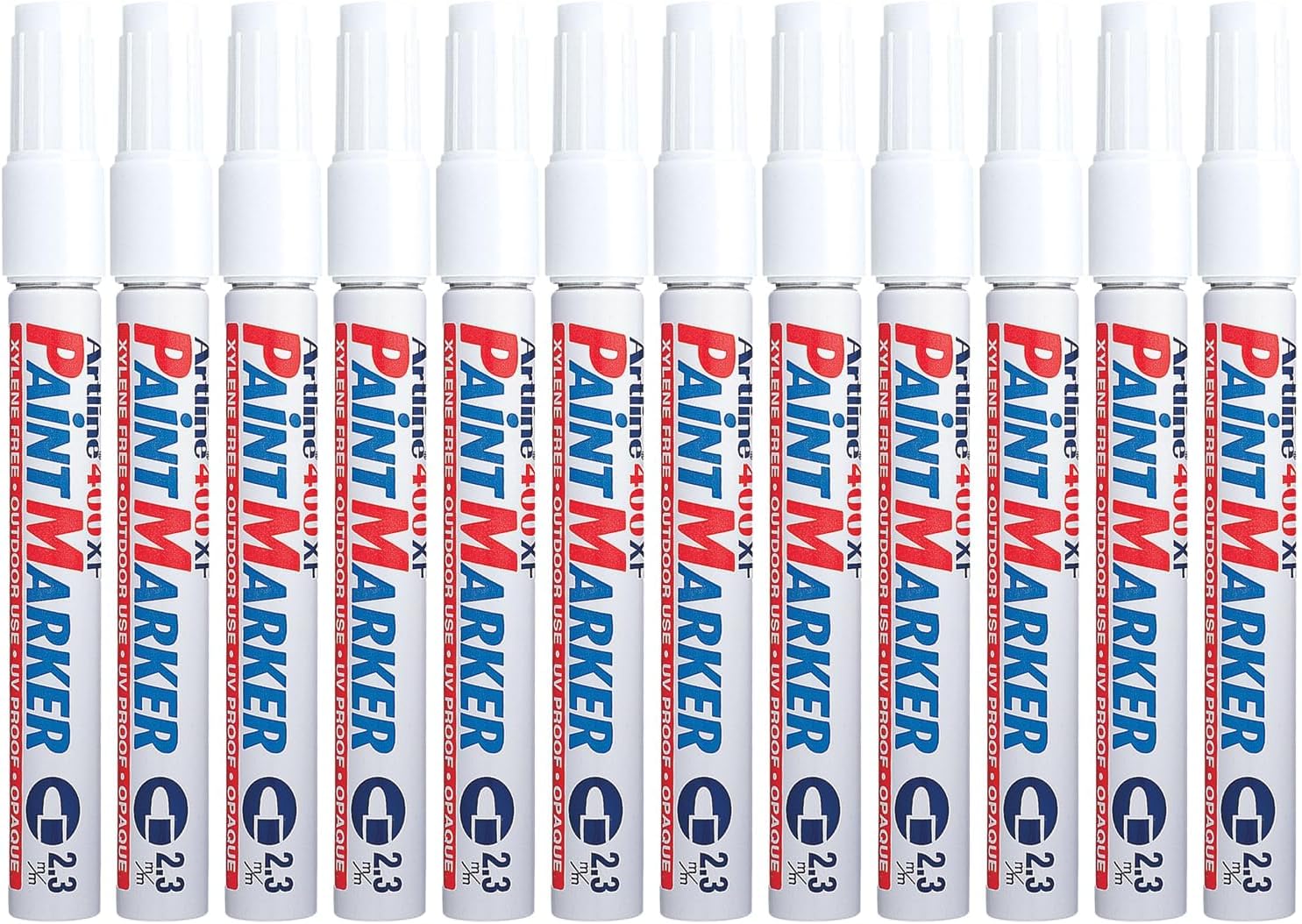 Artline 400XF Paint Markers for Wood, Plastic, and Canvas, The Ideal Waterproof Marker for Indoor/Outdoor Applications, Opaque Permanent Markers with 2.3 mm Bullet Tip, White, Pack of 10