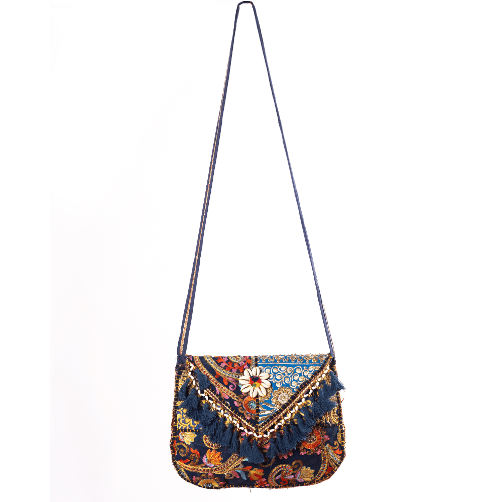 Elegant Navy Blue Embroidered Crossbody Women Bag