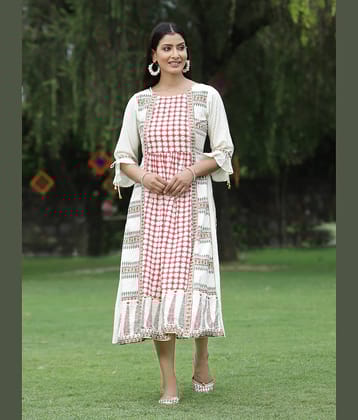 Juniper Rayon Printed Midi Women's Fit & Flare Dress - Off White ( Pack of 1 )