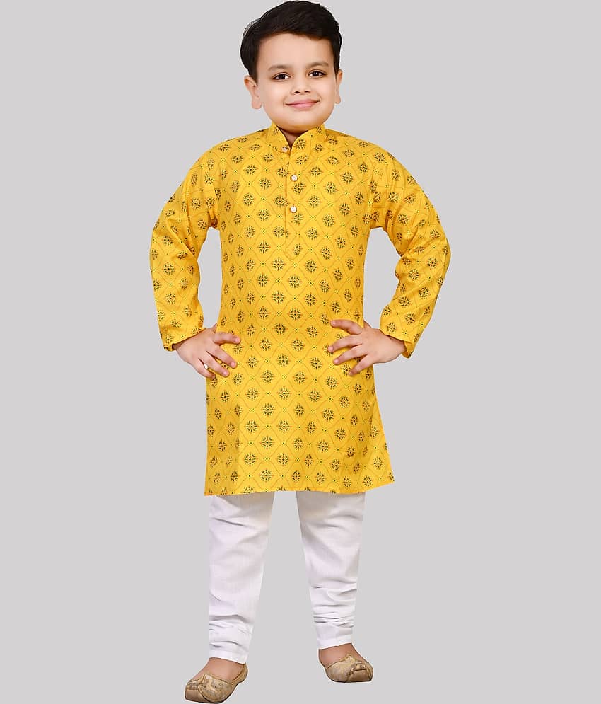 Arshia Fashions Boys Cotton Ethnic - Pattern Kurta Pant Set ( Yellow , Pack of 1 )