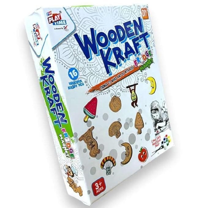 Braintastic Wooden Craft DIY Fridge Magnets|Learning Toy Painting Brush, Magnets, Wooden Raw Objects|Art & Craft, Creative, Fun & Activity Kit| Fun Learning|3+Year Kids