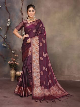 Magenta Pink Fendi Satin Silk Banarasi Jacquard Butta Work Saree With Woven Designed Border