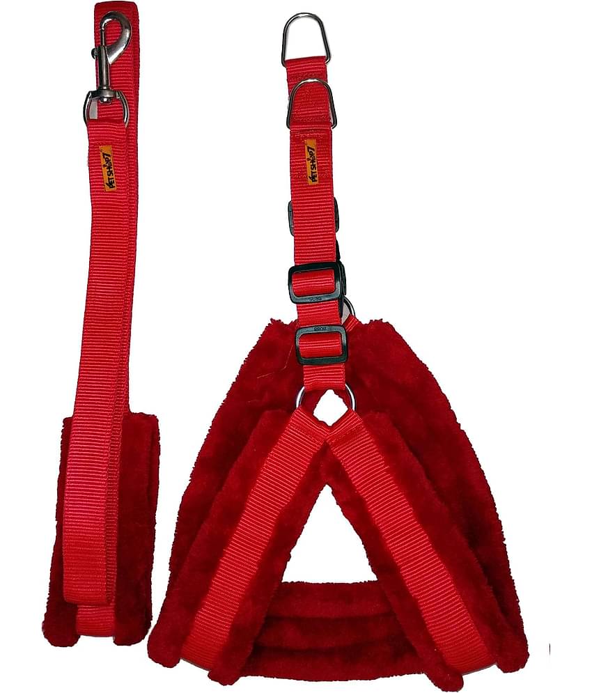 Petshop7 Fur Padded  Nylon Dog Harness  &  Dog Leash  Large (Chest Size - 29-35inch)