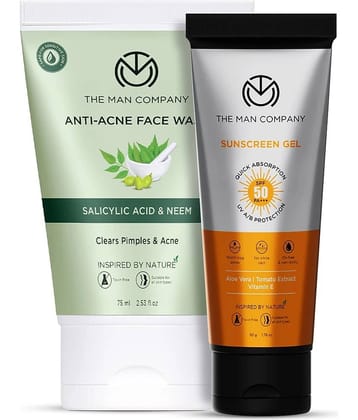 The Man Company Sunscreen Gel SPF 50 PA+++ with Anti-Acne Face Wash Combo for Men