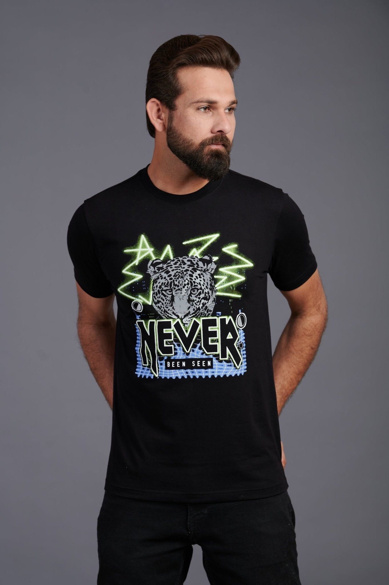 Never Been Seen Printed Black T-Shirt for Men S