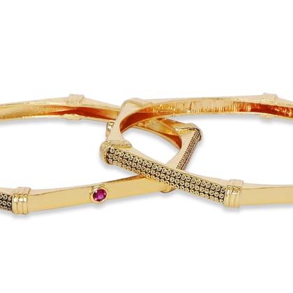 Matte Gold Plated Ruby Kada Set Of 2