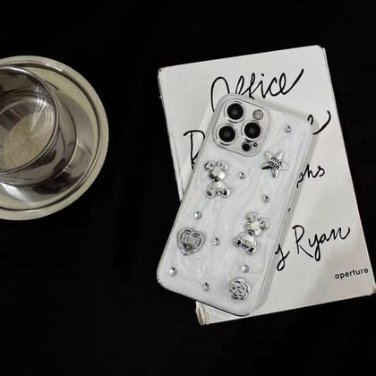 3D Silver Teddy Bear Star White Silver Bumper Border iPhone Soft Case-iPhone 15 Pro Max