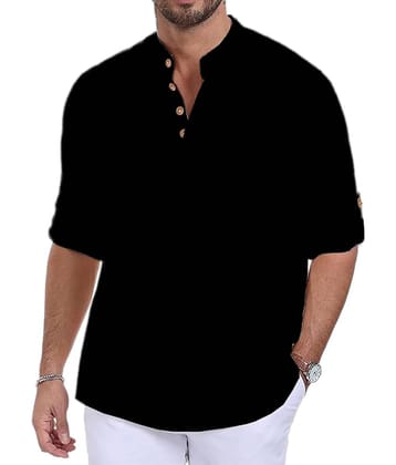 TrendiVastra Black Cotton Blend Men's Shirt Style Kurta ( Pack of 1 )