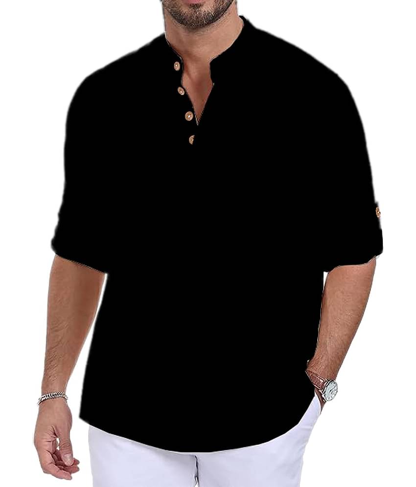 TrendiVastra Black Cotton Blend Men's Shirt Style Kurta ( Pack of 1 )
