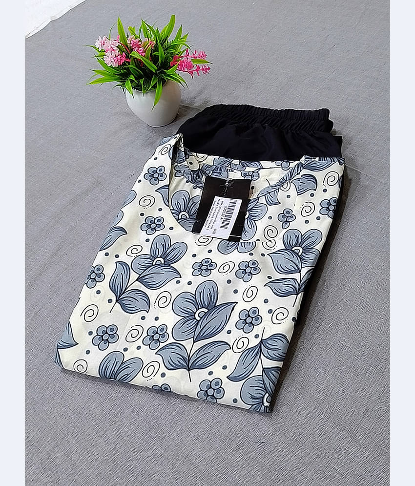 Ethnicbasket Crepe Printed Kurti With Pants Women's Stitched Salwar Suit - Grey ( Pack of 1 )