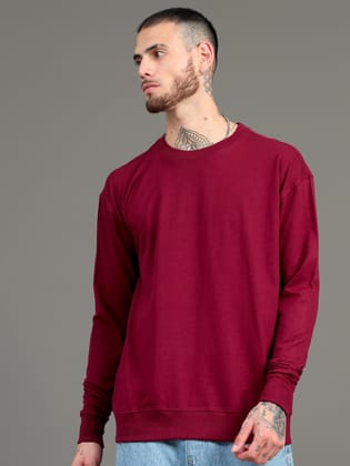 Men Maroon Long Sleeve Solid Oversized T-Shirt-L / Maroon