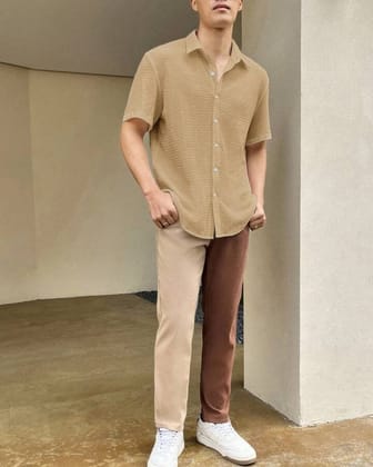 Golden Elegance: Men's Fabulous Seersucker Shirt in Yellow by GlamaStitch-S
