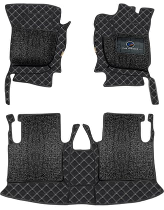 Mahindra Scorpio (Captain Seats)2014-18-7D Luxury Car Mat, All Weather Proof, Anti-Skid, 100% Waterproof & Odorless with Unique Diamond Fish Design (24mm Luxury PU Leather, 2 Rows)-Black Silver