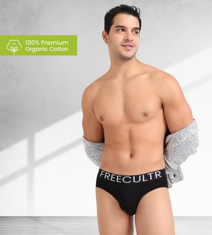 FREECULTR Men's Underwear Organic Cotton (Ultrasoft Waistband) Premium Snug-Fit Brief Pack of 1-Black