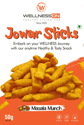 SABKA WELLNESS - Jowar Sticks with Masala Munch Healthy Baked Snack , No Maida, No Preservatives, No Artificial Colors , Crunchy Jowar Millet Snack - 50 Gms (Pack of 8)