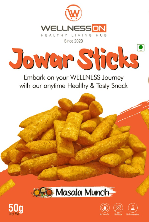 SABKA WELLNESS - Jowar Sticks with Masala Munch Healthy Baked Snack , No Maida, No Preservatives, No Artificial Colors , Crunchy Jowar Millet Snack - 50 Gms (Pack of 8)