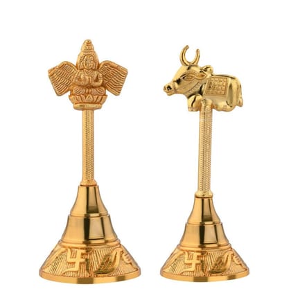 S-GUARD Zinc Metal Pooja Bells, Decorative and Gold Color Puja Bells for Temple Poojaghar Ghanti-Nandi Gold Plated Pooja Bell