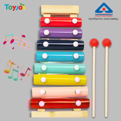 TOYJOS Wooden 8-Note Xylophone with Mallets | Non-Toxic Safe Kids Educational Musical Instrument Toy | Handmade Lightweight Playset Gifts for Toddlers, Boys, and Girls (Multicolour, Age 12+ Months)
