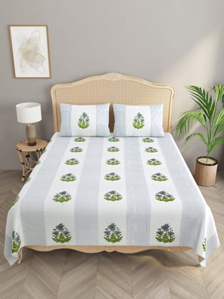 Extra Soft Percale Cotton Super King Handblock Print Bedsheet with 2 Pillow Covers-Hand Block / Super King (108 X108 Inches) / Regular