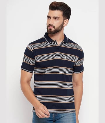 UNIBERRY Pack of 1 Cotton Blend Regular Fit Striped Half Sleeves Men's Polo T Shirt ( Navy Blue )