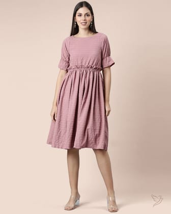 Ruffle Waist Dress - Rosy Brown-XL / Rosy Brown Textured