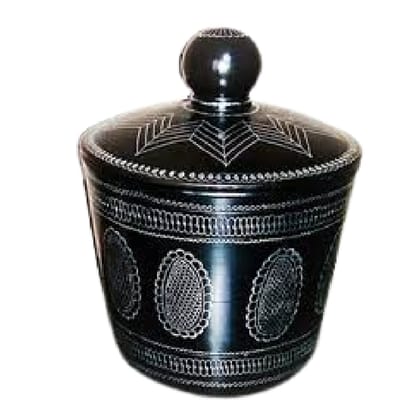 Nizamabad Black Pottery Container For Pickles And Other Goods 12 Inches