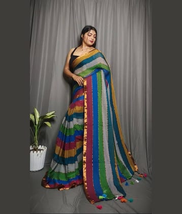 SARADA HANDLOOM Cotton Striped Saree With Unstitched Blouse Piece ( Multicolor )