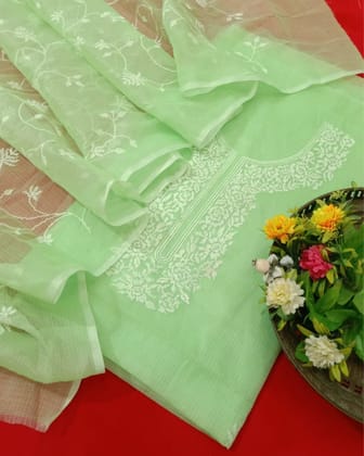 Pankhudi Kota Cotton Light Green Embroidered Suit