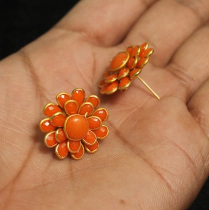 2 Pairs Double Layer PACCHI EARRINg Orange 20X20 mm-Orange / Acrylic