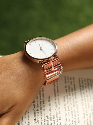 Round Analog Watch With L Initial Watch Charm - Rose Gold-Watches